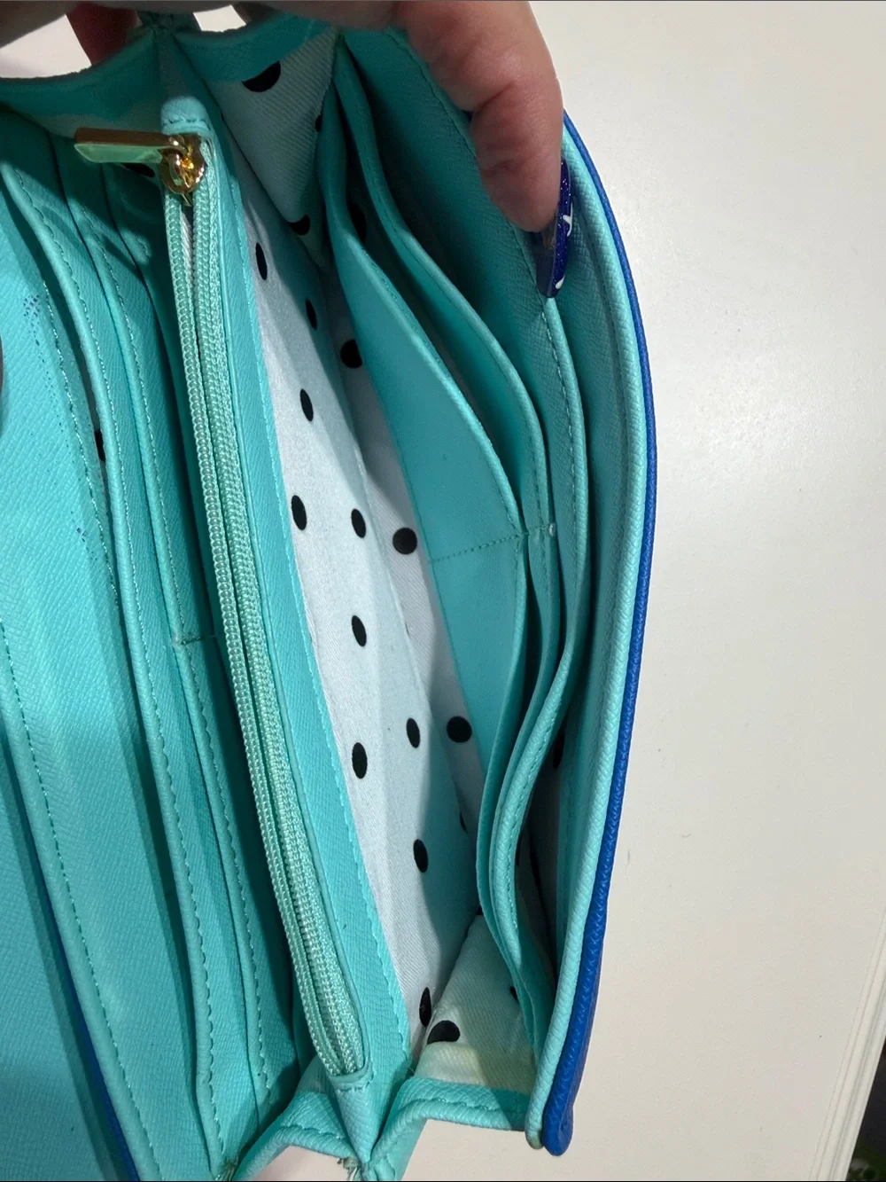 Blue Women's Clutch Wallet with Gold Accent
